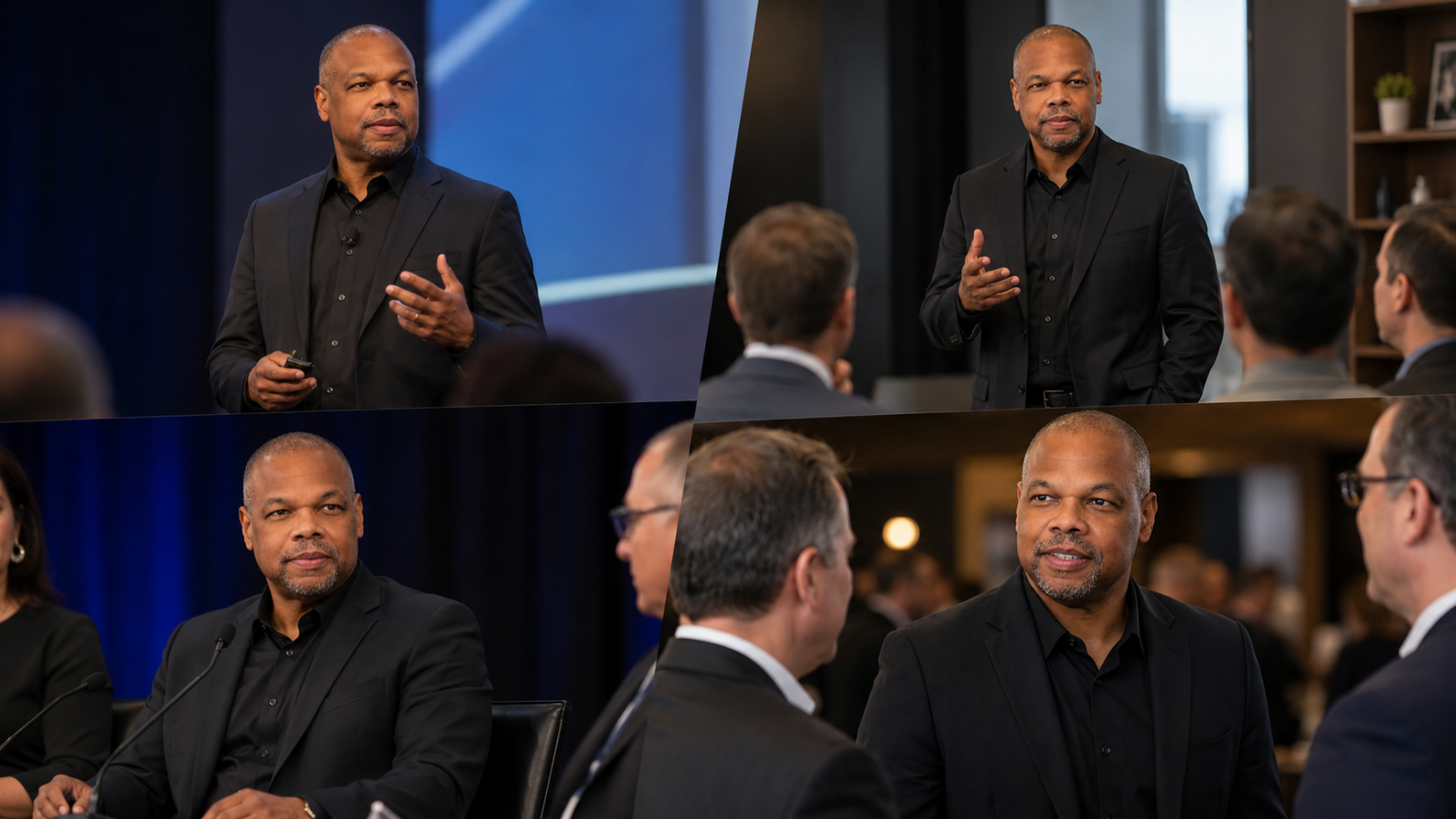 Kevin L. Brown delivering presentations, participating in panel discussions, and speaking with business leaders.